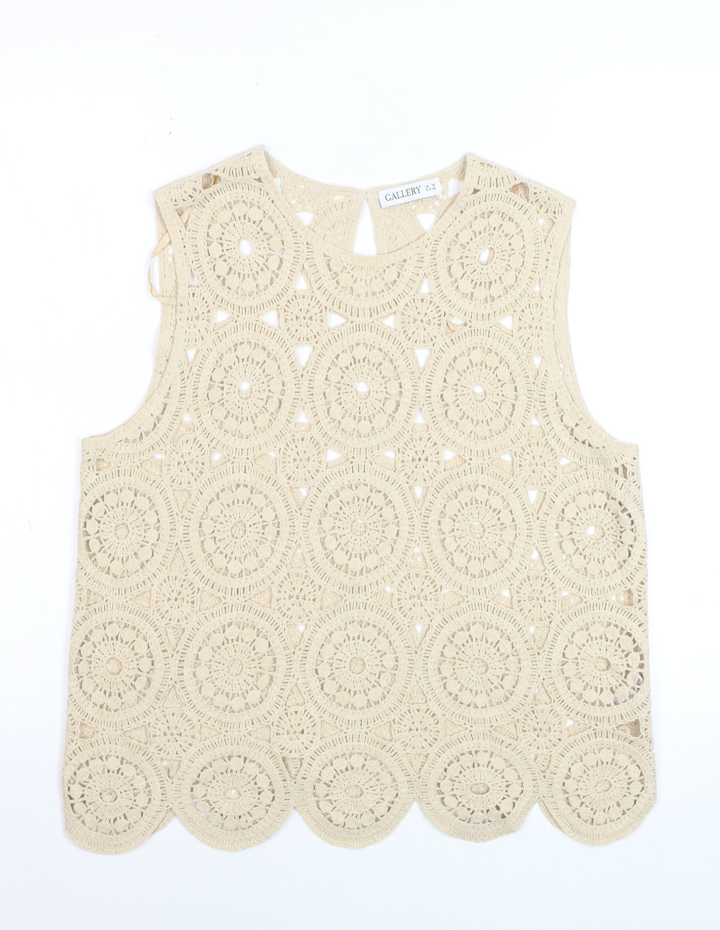 Gallery Women Beige Crochet Sleeveless Tank Top UK 14