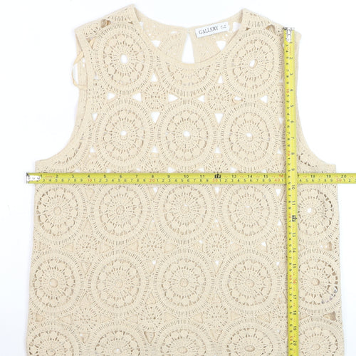 Gallery Women Beige Crochet Sleeveless Tank Top UK 14