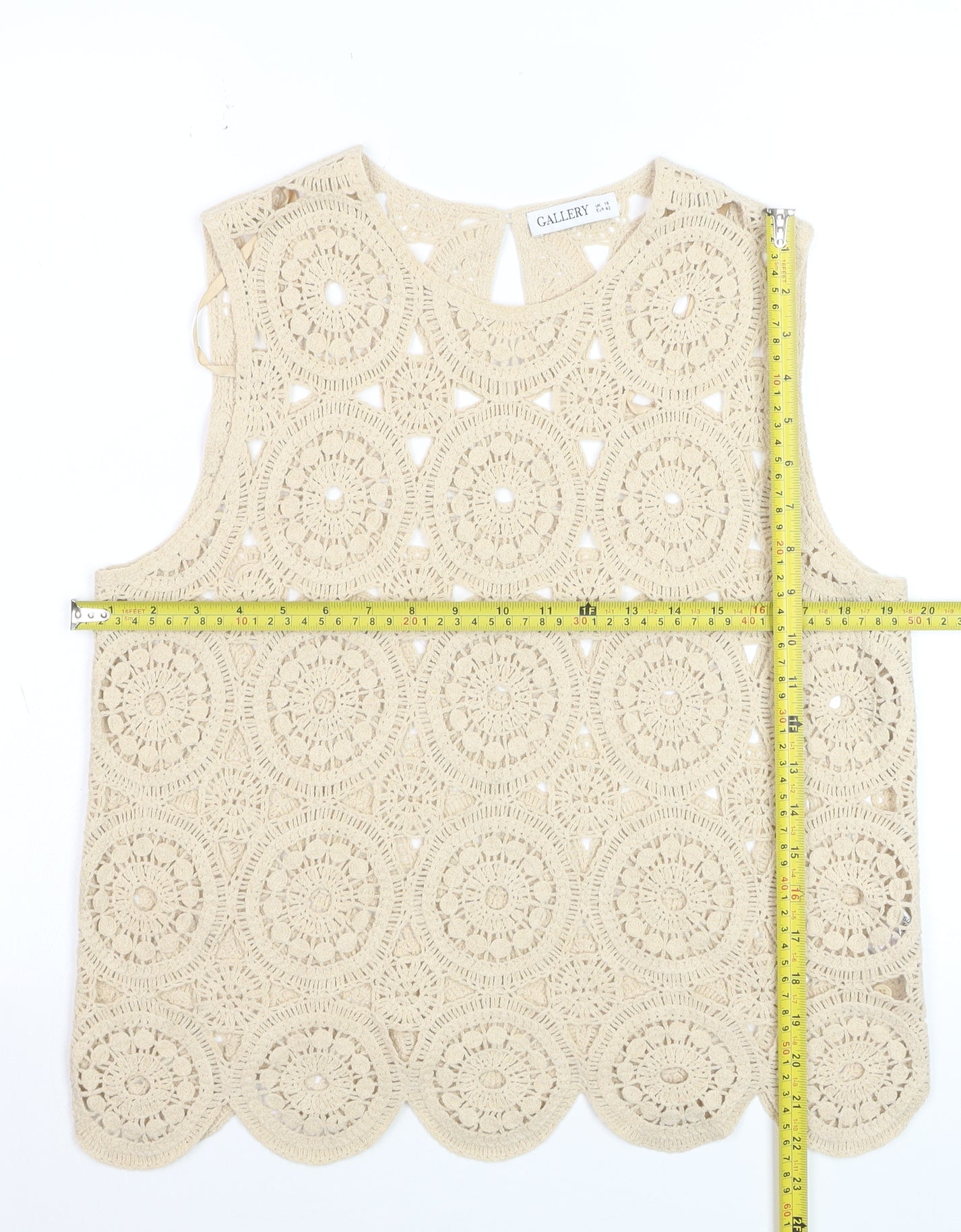 Gallery Women Beige Crochet Sleeveless Tank Top UK 14