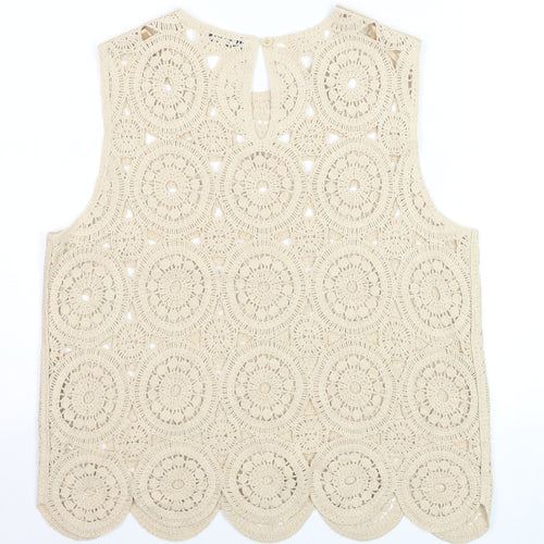 Gallery Women Beige Crochet Sleeveless Tank Top UK 14