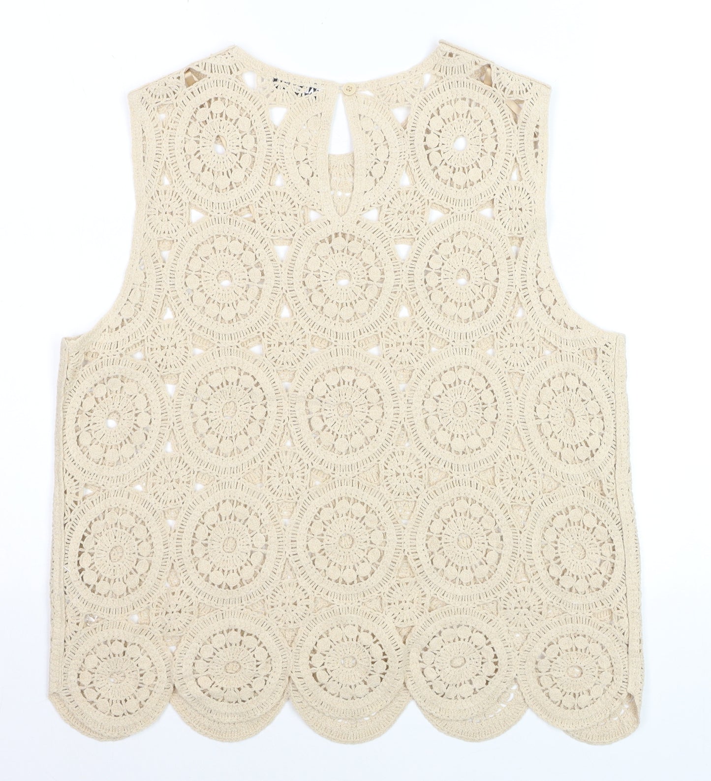 Gallery Women Beige Crochet Sleeveless Tank Top UK 14