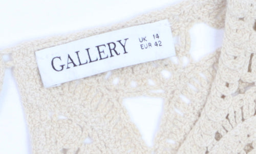 Gallery Women Beige Crochet Sleeveless Tank Top UK 14