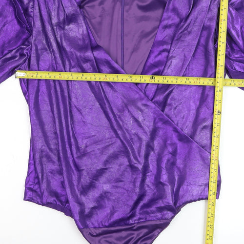 Zara Women Purple Wrap Bodysuit Top XXL Long Sleeve Polyester