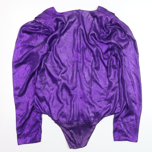 Zara Women Purple Wrap Bodysuit Top XXL Long Sleeve Polyester