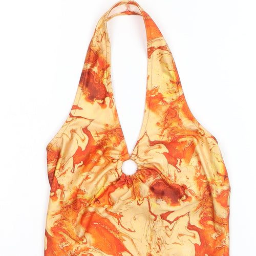 Shein Womens Orange Halter Camisole Top Size S Retro Marble Print