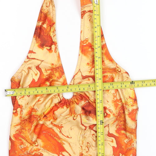 Shein Womens Orange Halter Camisole Top Size S Retro Marble Print
