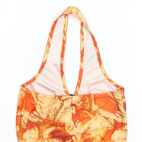Shein Womens Orange Halter Camisole Top Size S Retro Marble Print