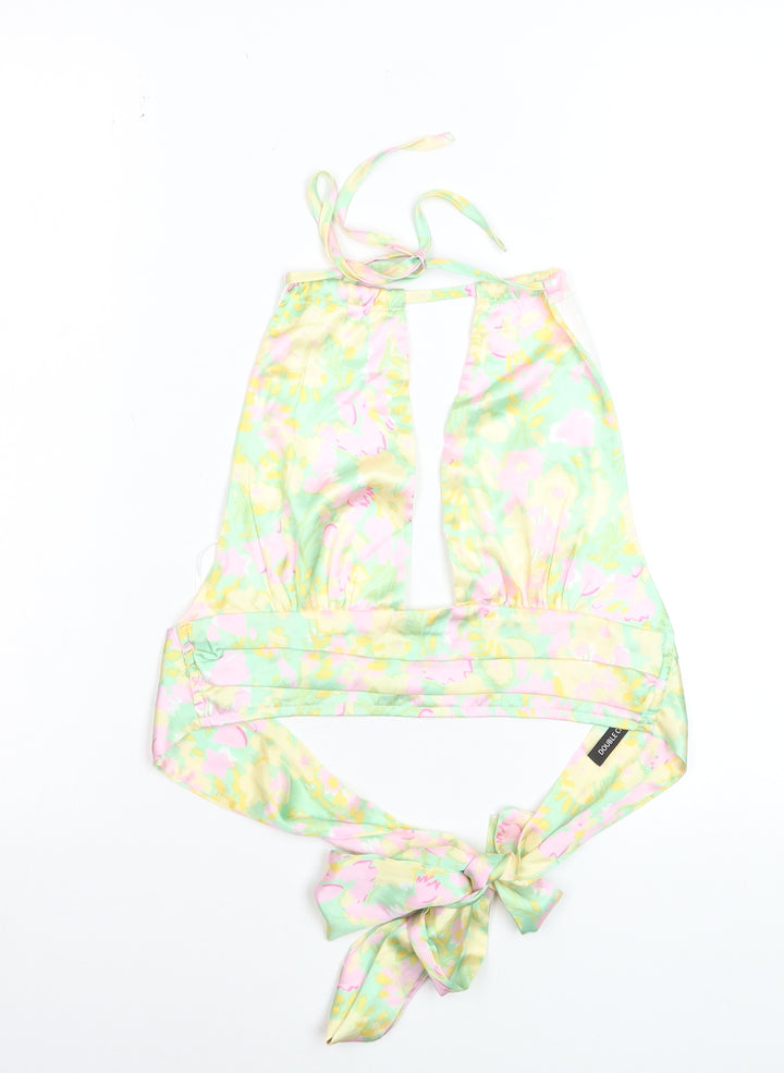 Double Crazy Women's Multicoloured Halter Floral Satin Camisole Top M