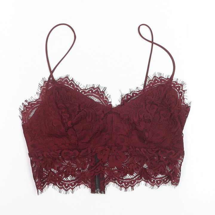Topshop Women Burgundy Lace Cropped Cami Top UK 6