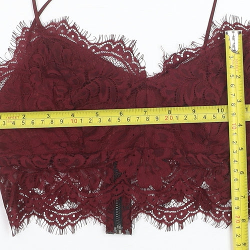 Topshop Women Burgundy Lace Cropped Cami Top UK 6