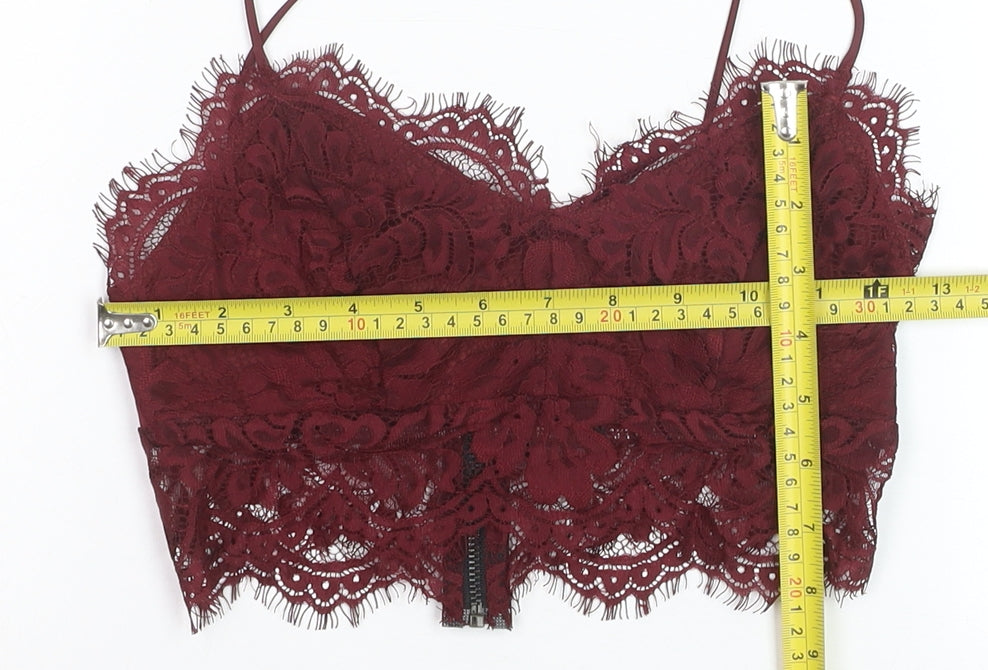 Topshop Women Burgundy Lace Cropped Cami Top UK 6