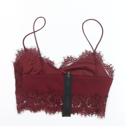 Topshop Women Burgundy Lace Cropped Cami Top UK 6