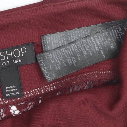 Topshop Women Burgundy Lace Cropped Cami Top UK 6