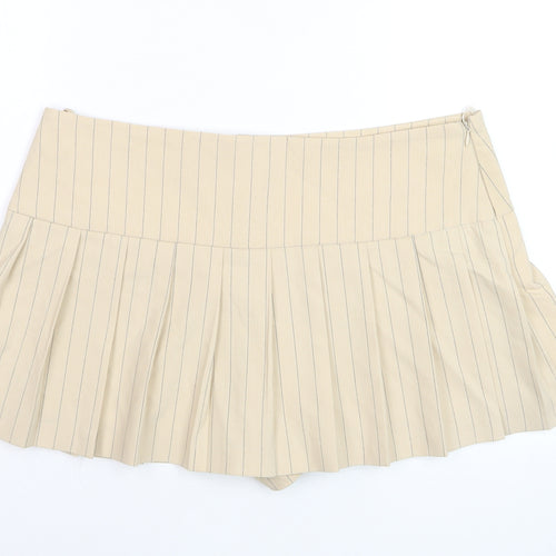 Zara Women Beige Pleated Pinstripe Skort XL Short Twill
