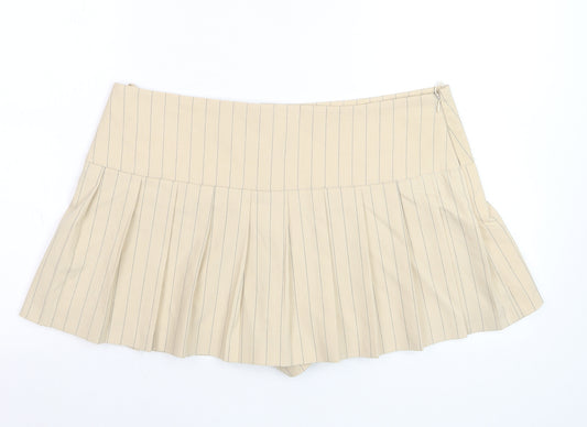 Zara Women Beige Pleated Pinstripe Skort XL Short Twill