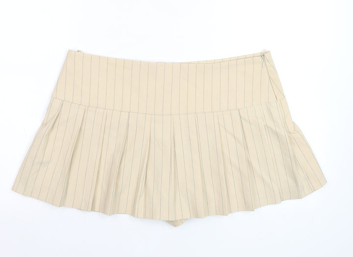Zara Women Beige Pleated Pinstripe Skort XL Short Twill