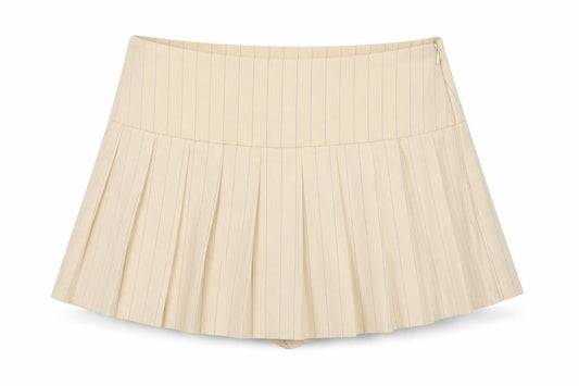 Front view of Zara Women Beige Pleated Pinstripe Skort XL Short Twill