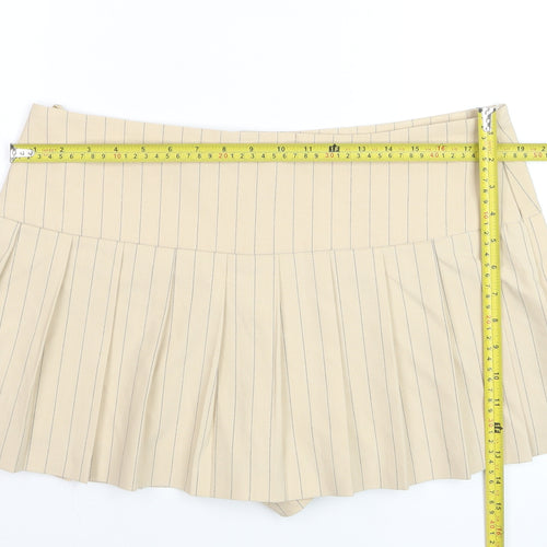 Zara Women Beige Pleated Pinstripe Skort XL Short Twill