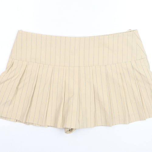 Zara Women Beige Pleated Pinstripe Skort XL Short Twill