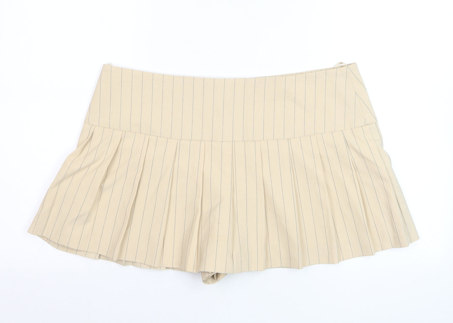 Zara Women Beige Pleated Pinstripe Skort XL Short Twill