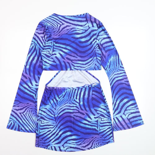 Fearlesss Women Blue Animal Print Bodycon Cut Out Dress Size S