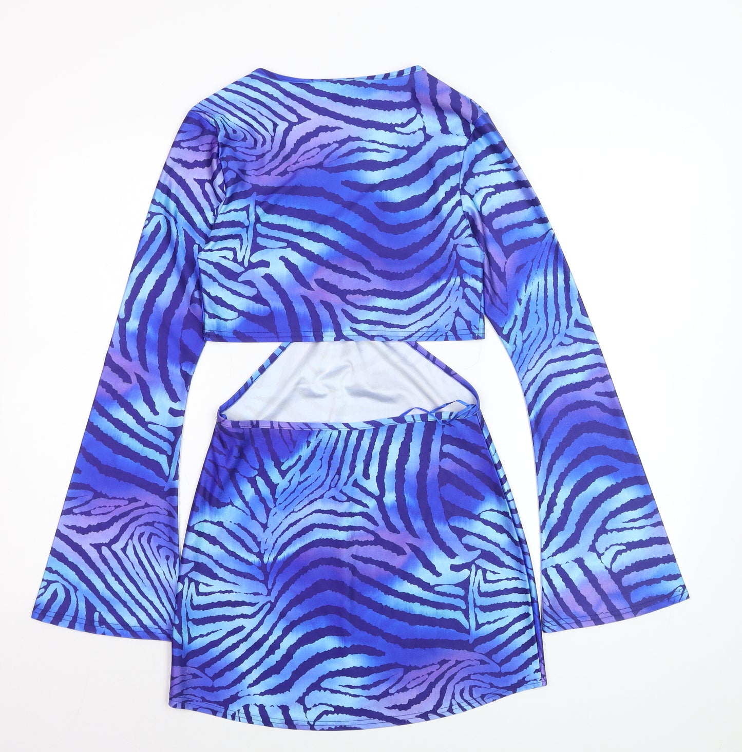 Fearlesss Women Blue Animal Print Bodycon Cut Out Dress Size S
