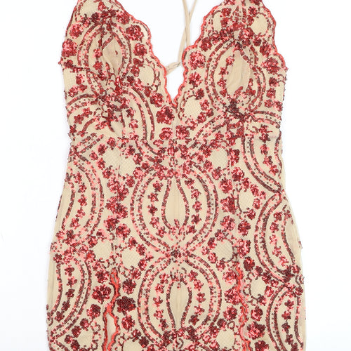 Nazz Collection Womens Beige Sequin Bodycon Dress Size 10