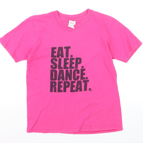 Gildan Girls Pink Graphic Cotton T-Shirt Youth Large Eat Sleep Dance Repeat
