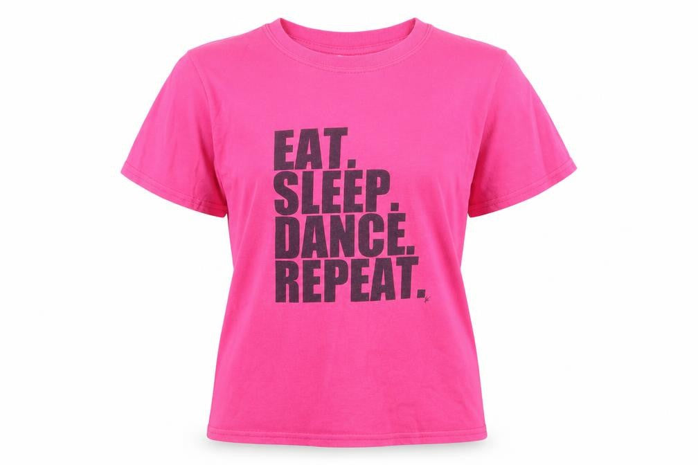Gildan Girls Pink Graphic Cotton T-Shirt Youth Large Eat Sleep Dance Repeat