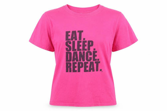 Gildan Girls Pink Graphic Cotton T-Shirt Youth Large Eat Sleep Dance Repeat