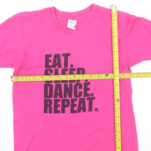 Gildan Girls Pink Graphic Cotton T-Shirt Youth Large Eat Sleep Dance Repeat
