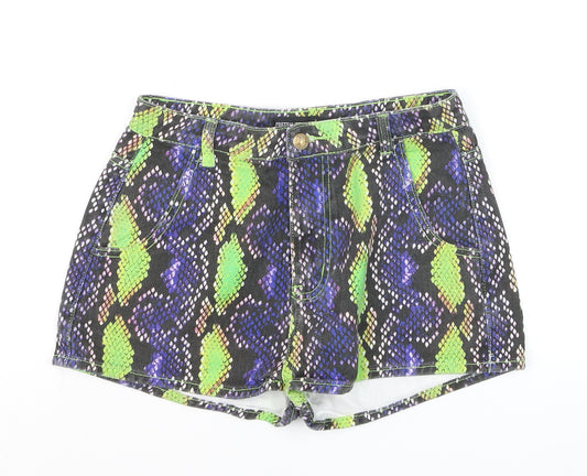 PrettyLittleThing Womens Multicoloured Snakeskin Hot Pants UK 10
