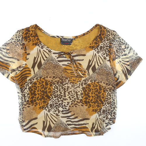 Dress Dance Women's Brown Animal Print Chiffon Cropped Blouse M