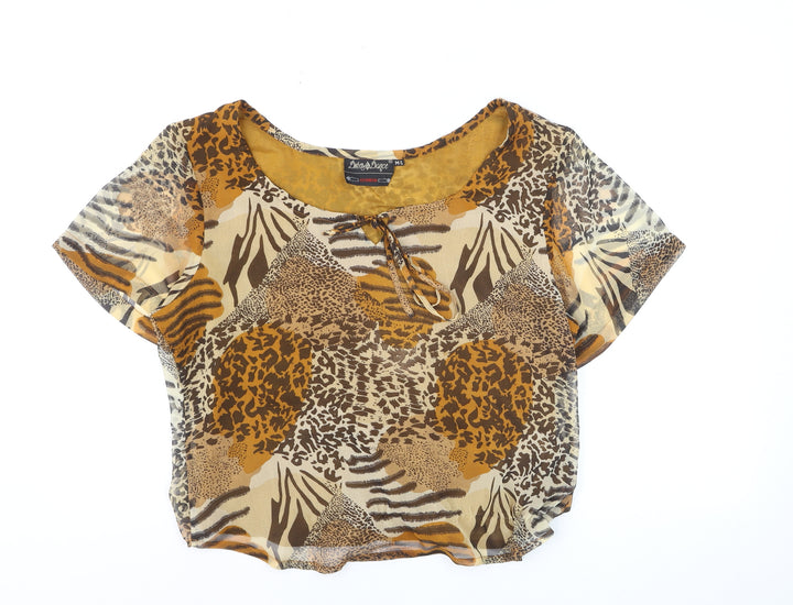 Dress Dance Women's Brown Animal Print Chiffon Cropped Blouse M