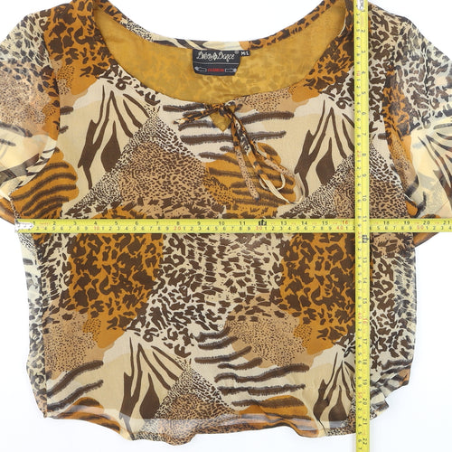Dress Dance Women's Brown Animal Print Chiffon Cropped Blouse M