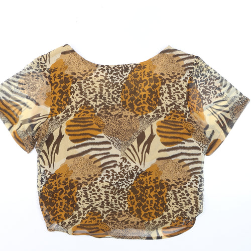 Dress Dance Women's Brown Animal Print Chiffon Cropped Blouse M