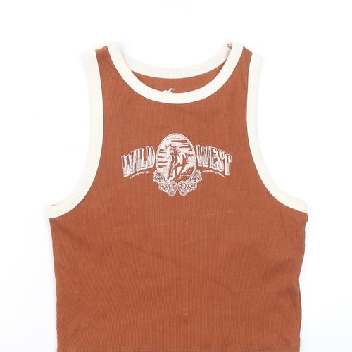 Hollister Women’s Brown Cropped Tank Top L Western Graphic