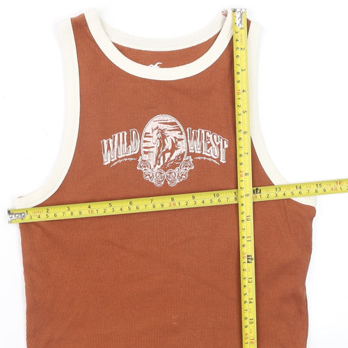 Hollister Women’s Brown Cropped Tank Top L Western Graphic