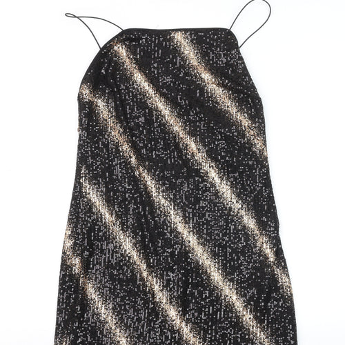 Fuse Womens Black Sequin Slip Dress Size 14 Party Sleeveless Stretch