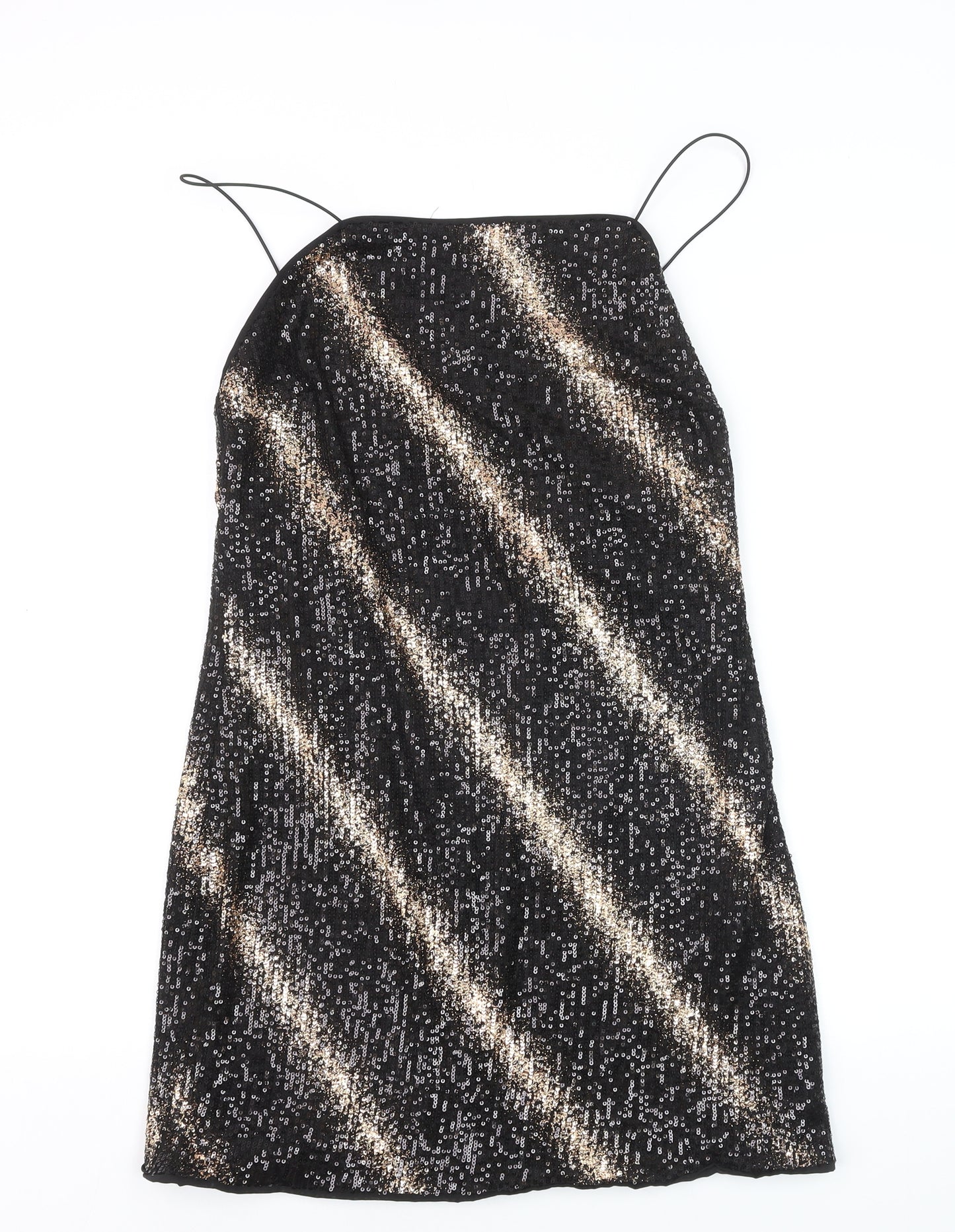 Fuse Womens Black Sequin Slip Dress Size 14 Party Sleeveless Stretch