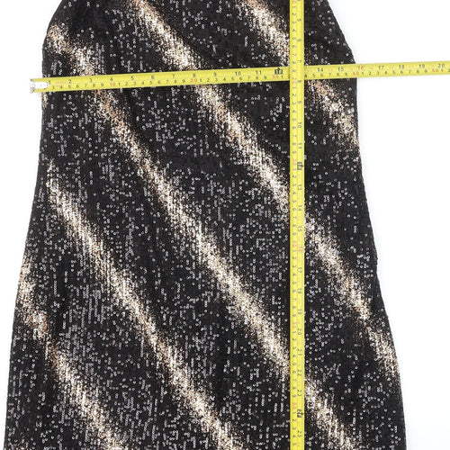 Fuse Womens Black Sequin Slip Dress Size 14 Party Sleeveless Stretch