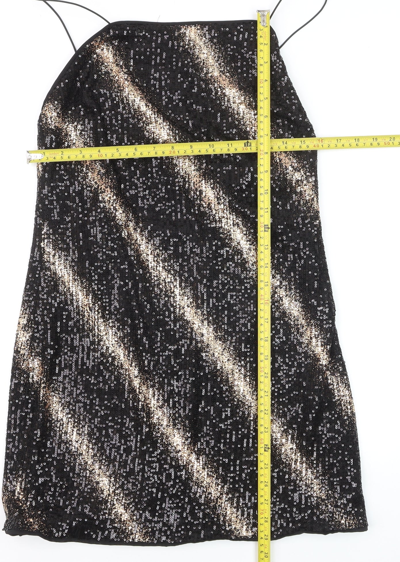 Fuse Womens Black Sequin Slip Dress Size 14 Party Sleeveless Stretch