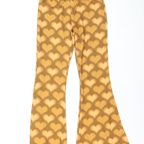 Vintage Supply Women Brown Heart Print Flared Trousers Size 10