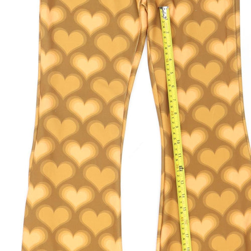Vintage Supply Women Brown Heart Print Flared Trousers Size 10
