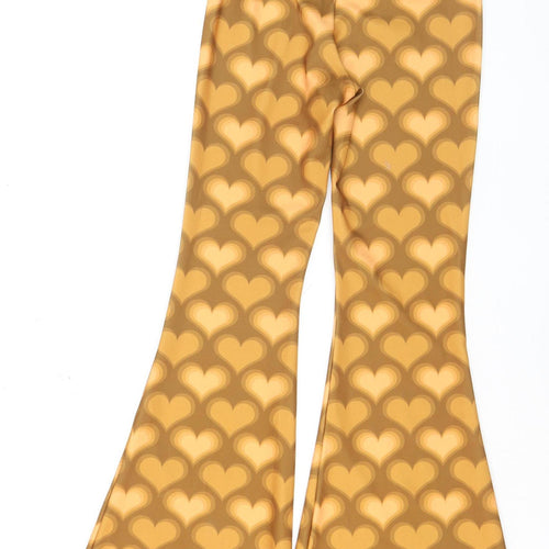 Vintage Supply Women Brown Heart Print Flared Trousers Size 10