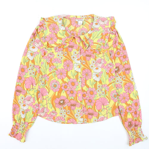 Monki Women's Multicoloured Floral Ruffle Collar Tunic Blouse XS