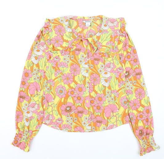 Monki Women's Multicoloured Floral Ruffle Collar Tunic Blouse XS