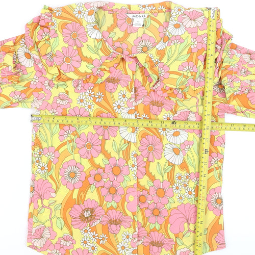 Monki Women's Multicoloured Floral Ruffle Collar Tunic Blouse XS