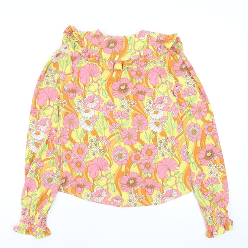 Monki Women's Multicoloured Floral Ruffle Collar Tunic Blouse XS