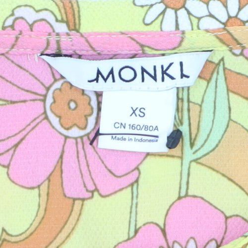 Monki Women's Multicoloured Floral Ruffle Collar Tunic Blouse XS